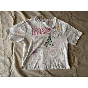 Zara Girl Paris Eiffel Tower Graphic T-shirt White Cotton Short Sleeve Size 9-10